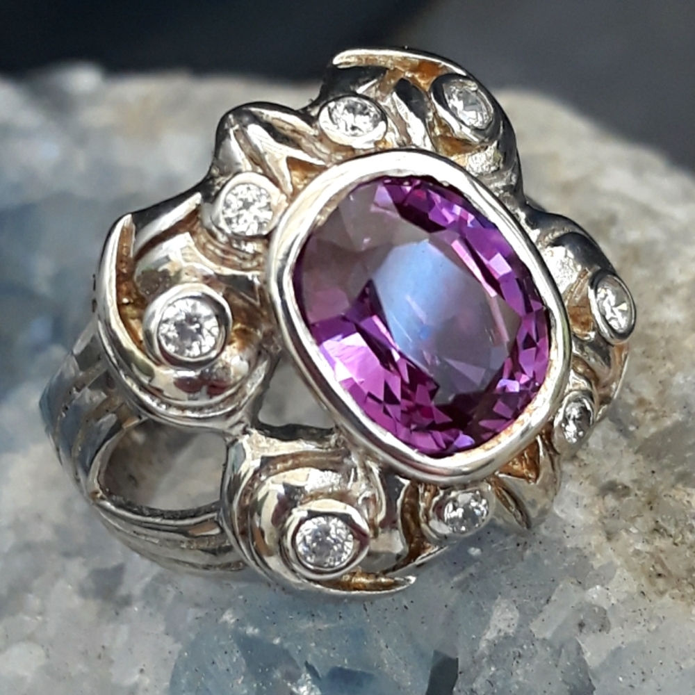 Purple Spinel and White Sapphire Ring